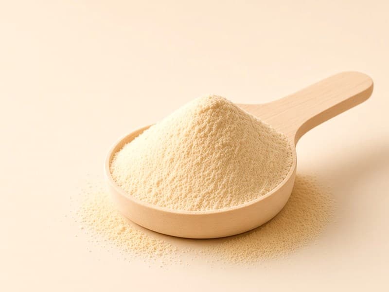 Scoop of light beige collagen peptide powder