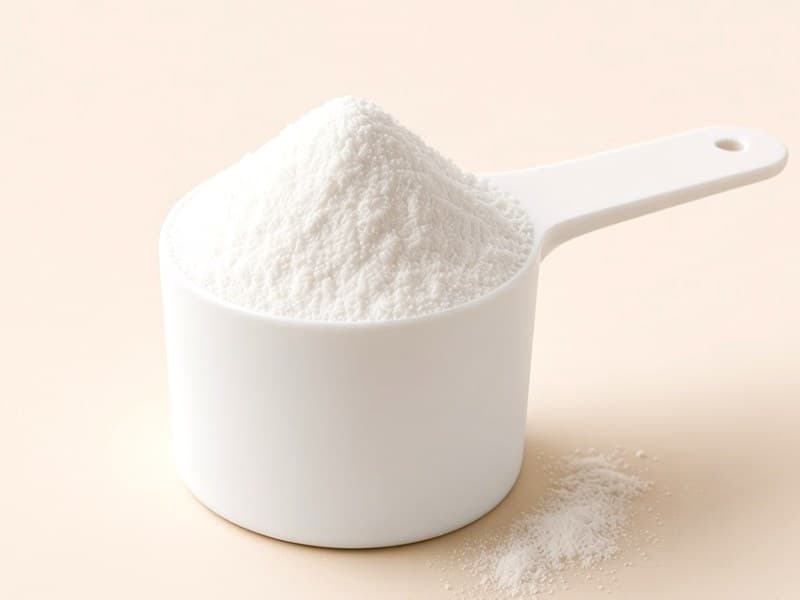 Scoop of white creatine monohydrate powder